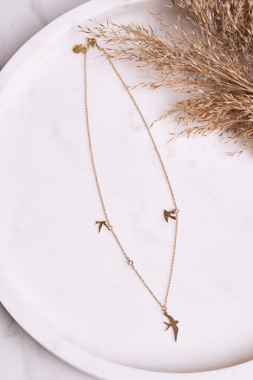 Women's Necklace Three Swallows Gold Swallow