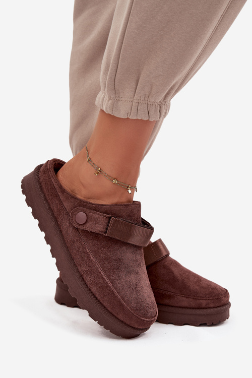 Women s Warm Slippers with Fur on Platform Chocolate Azida