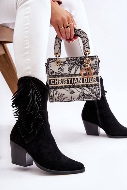 Kozaki Kowbojki Damskie Zamsz Do Kolan Czarne Elyse