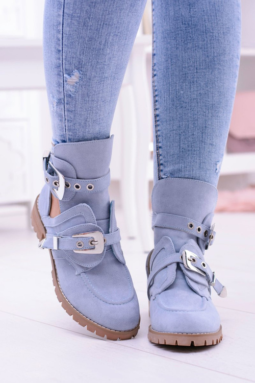 Lu Boo Blue Suede Rock Girl Cutout Booties