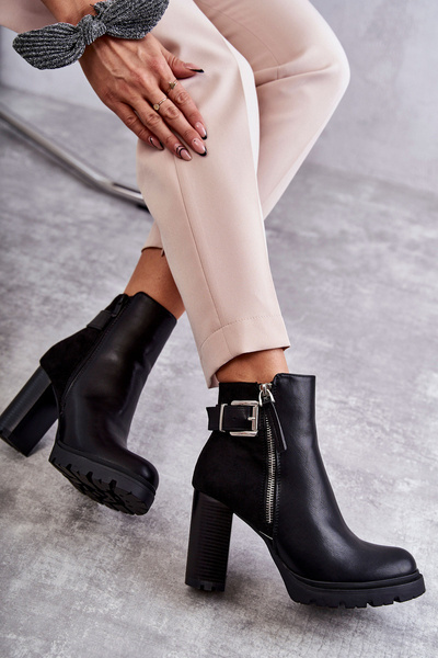 Leather Boots On High Heels With A Decorative Zipper Black Rosita