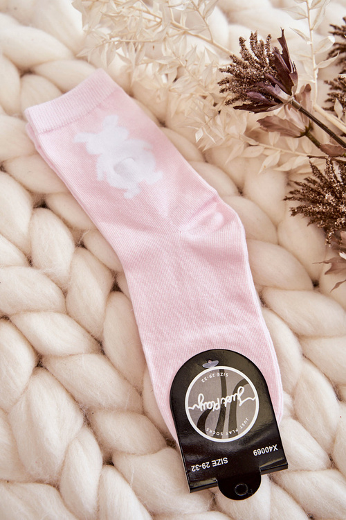 Skarpetki Młodzieżowe Bawełniane Biały Królik Różowe