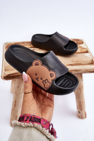 Light Foam Slides With Teddy Bear Black Todi