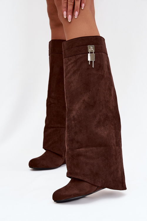 Women's Platform Boots with Strap and Silver Detail Chocolate Korivelle