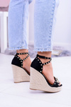 Black Sandals on platforms Espadrilles studded with rhinestones Narumi