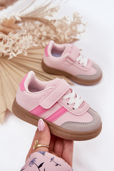 Dziecięce Sneakersy Buty Sportowe Eko Skórzane Rzep Różowe Adelina