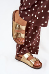 Women's sandals on cork platform with buckles golden Vesina
