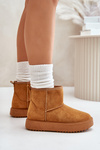 Womens Snow Boots On Platform Made Of Eco Suede Camel Atteria