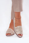 Leather Perforated Ballet Flats With Open Toes S.Barski LR51-922 Beige