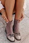 Elegant Women's Heeled Ankle Boots With Decoration Gray MR880-127