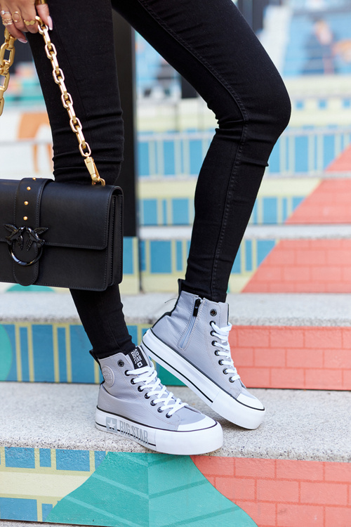 Trampki Wysokie Platforma Suwak Big Star Szare II274016