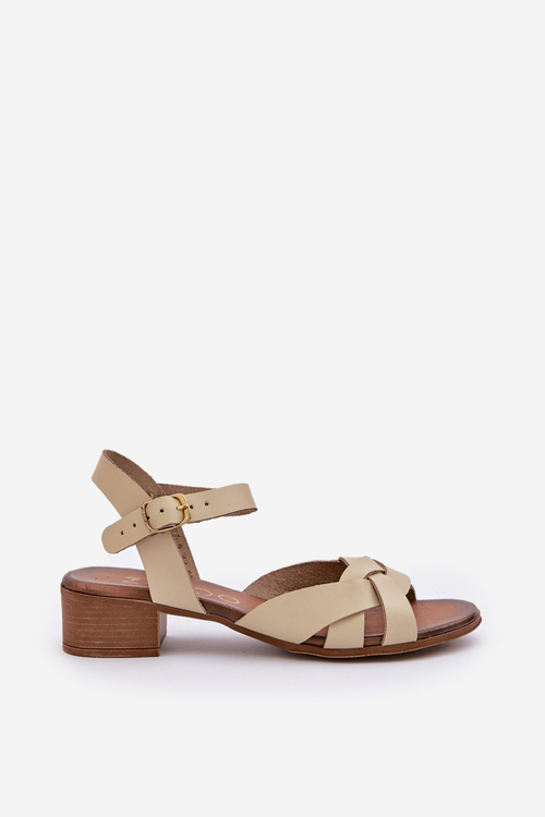 Leather Sandals On A Delicate Heel Light Beige Zazoo 40372