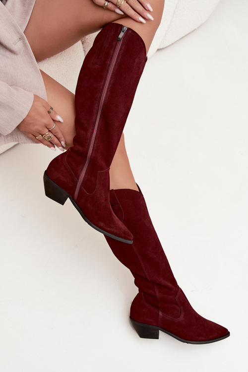 Cowboy Boots Made of Natural Suede Lined Zazoo 4225 Burgundy