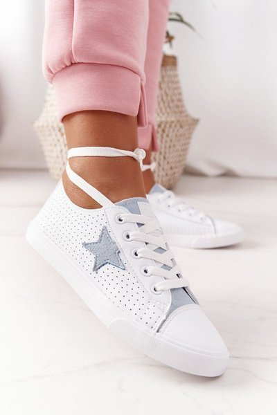 Trampki Skórzane Wiązane Z Gwiazdą BIG STAR Biało-Niebieskie DD274692