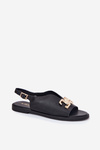 Women's Flat Sandals With Golden Decoration Black Amelira