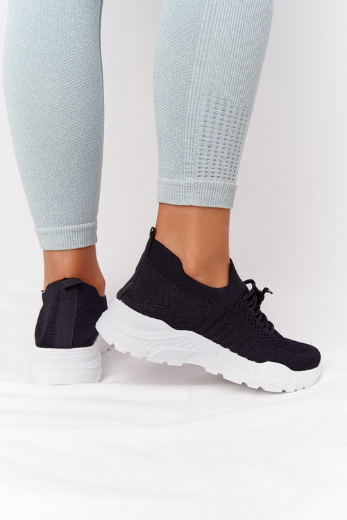 Women's Sport Shoes Sneakers Black With White Sole Ruler