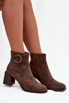 Suede Block Heel Boots with Lining Decorative Detail Artiker 57C0017 Brown