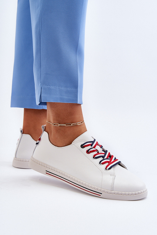 Tenisówki Damskie Skóra Białe Litzy 87967