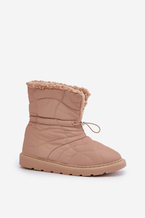 Women's Snow Boots With Drawstring Lined With Sheepskin Beige Vamidra