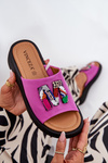 Ladies Leather Slippers With Decoration Fuchsia Asames