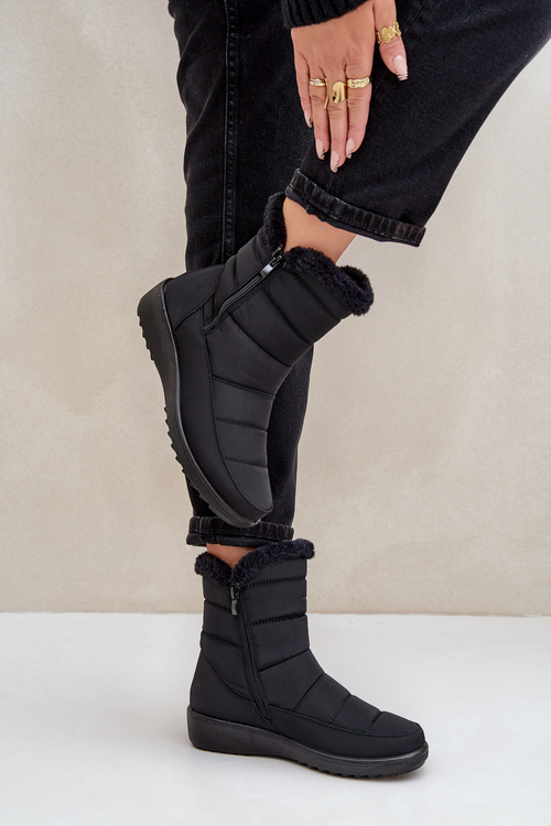 Women's Snow Boots With Zipper And Fur Black Fiorittia