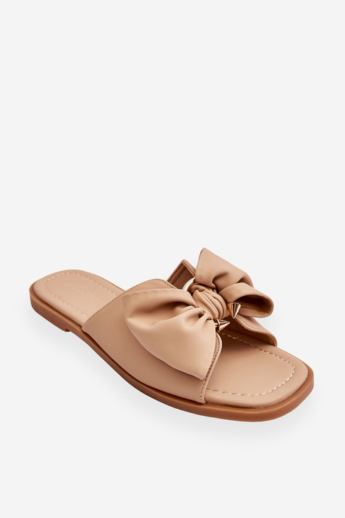 Women's Leather Slippers With Bow Beige Becky