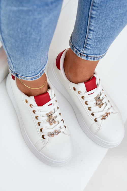 Eco Leather Sneakers With Pins White-Red Enalirae