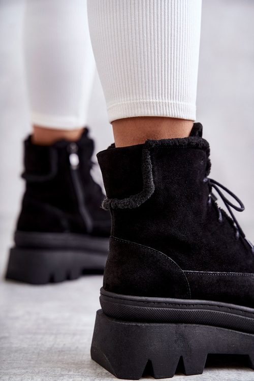 Suede Warm Lace-up Boots Black Elisabeth