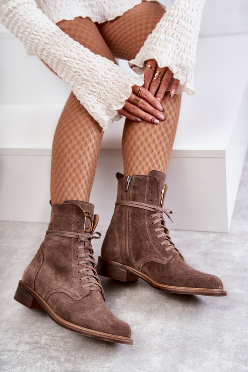 Lace-up suede boots With Decoration Nicole 2750 Brown