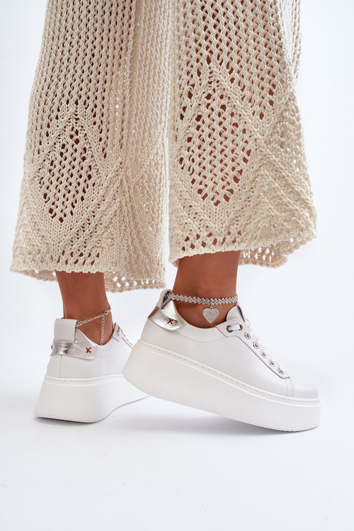 Leather Women's Sneakers with Bracelet CheBello 4406 White
