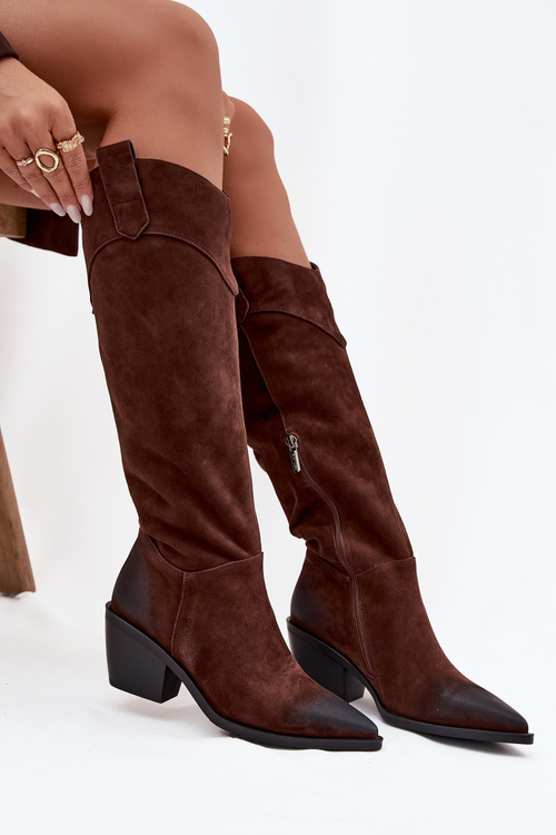 Women's Cowboy Boots With Heel Made Of Natural Suede Artiker 57C0230 Brown