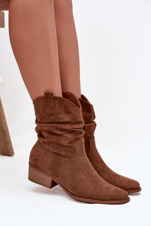 Women's ankle boots with low heel with ruffle Camel Adena