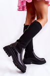 Ribbed Women's Boots On Flat Heel Black Allys