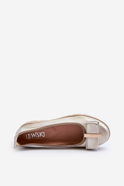Baleriny Platforma Skóra Ozdoba Złote Lewski 3384