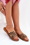 Damskie Klapki W Panterkę Płaskie Z Wycięciami Brązowe Teterre