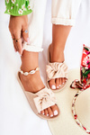 Classic Suede Slippers With A Bow Beige Hayle