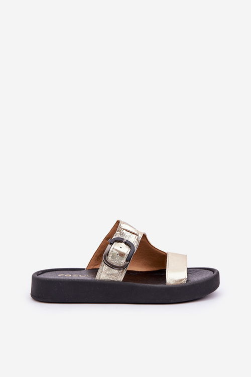 Damskie Klapki Skóra Naturalna Platforma Złote Zazoo 3024