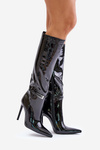 Lacquered Insulated Stiletto Boots With Buckle Black Tameliae