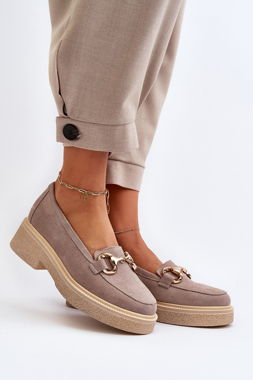 Mokasyny Zamszowe Damskie Ozdoba Zazoo 3429 Cappuccino