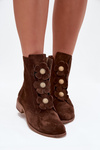 Suede Women's Ankle Boots with Decorative Flowers Zazoo 3085 Brown