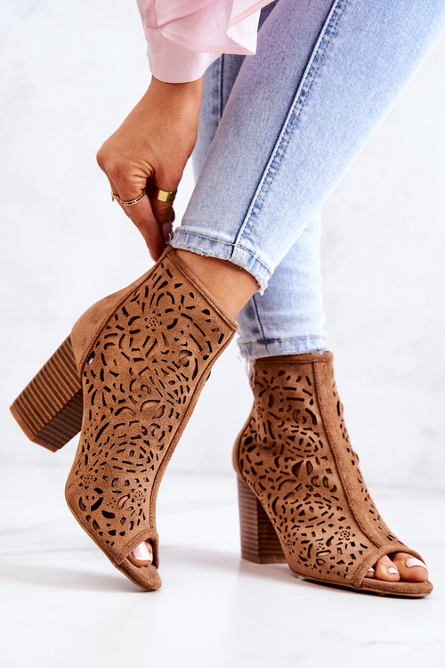 Openwork Boots On A Post Camel Brittany