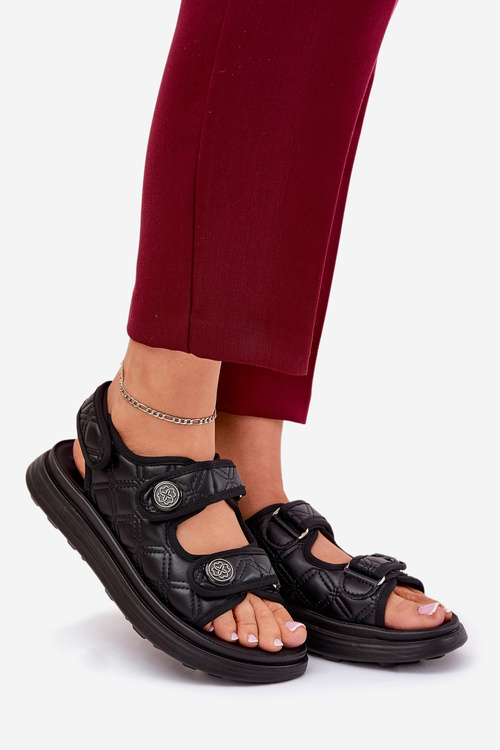 Women Sandals With Decorative Details On Velcro Black Zoliner