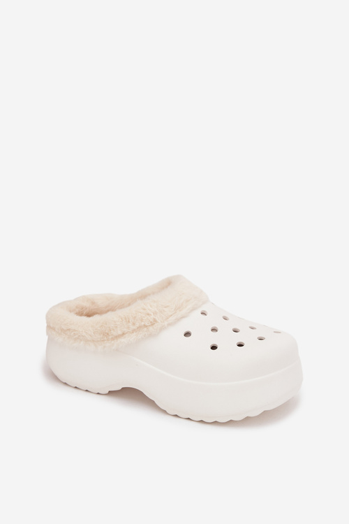 Foam Ladies Slippers Lined with Fur White Palvine