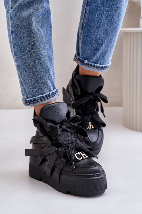 Leather Women's Sneakers On Massive Platform CheBello 4561 Black