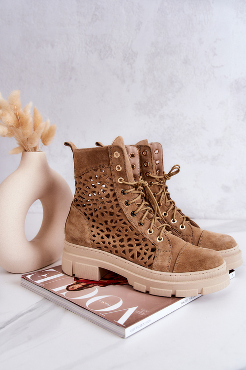 Suede openwork boots Camel Aileen