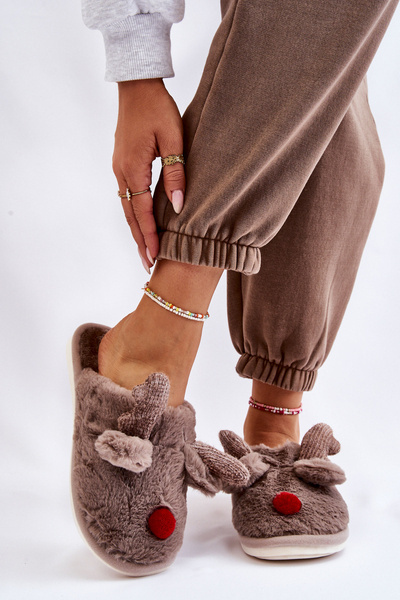 Women's Slippers With Fur And Reindeer Grey Sopya
