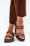 Women's leopard print platform sandals with straps and buckles brown Ziferte