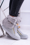 Lu Boo Grey Boots with Natural Fur Gisele