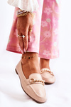 Women's Leather Loafers With Decorative Pearls Beige Sergia