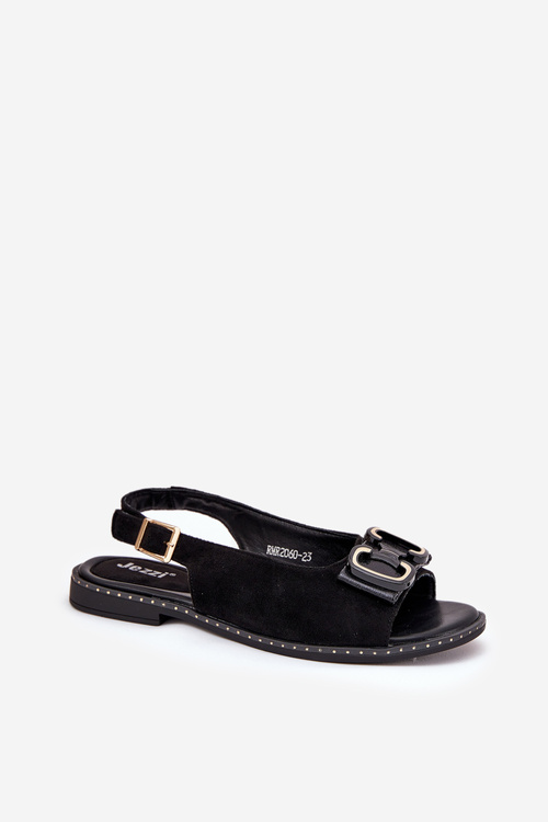 Flat Sandals With Decoration Eco Suede Black Lilria